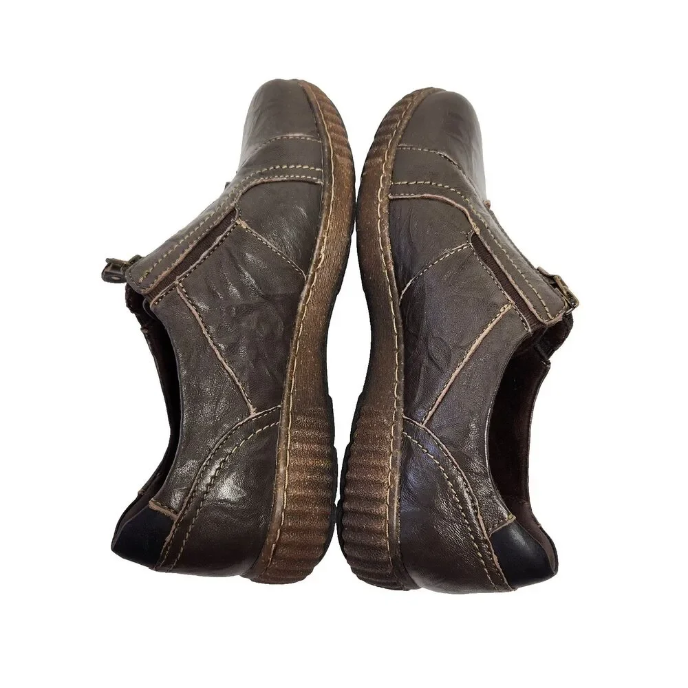 Clarks Magnolia Slip-On Size 9 Zip Closure Comfort Shoe Leather Dark Brown